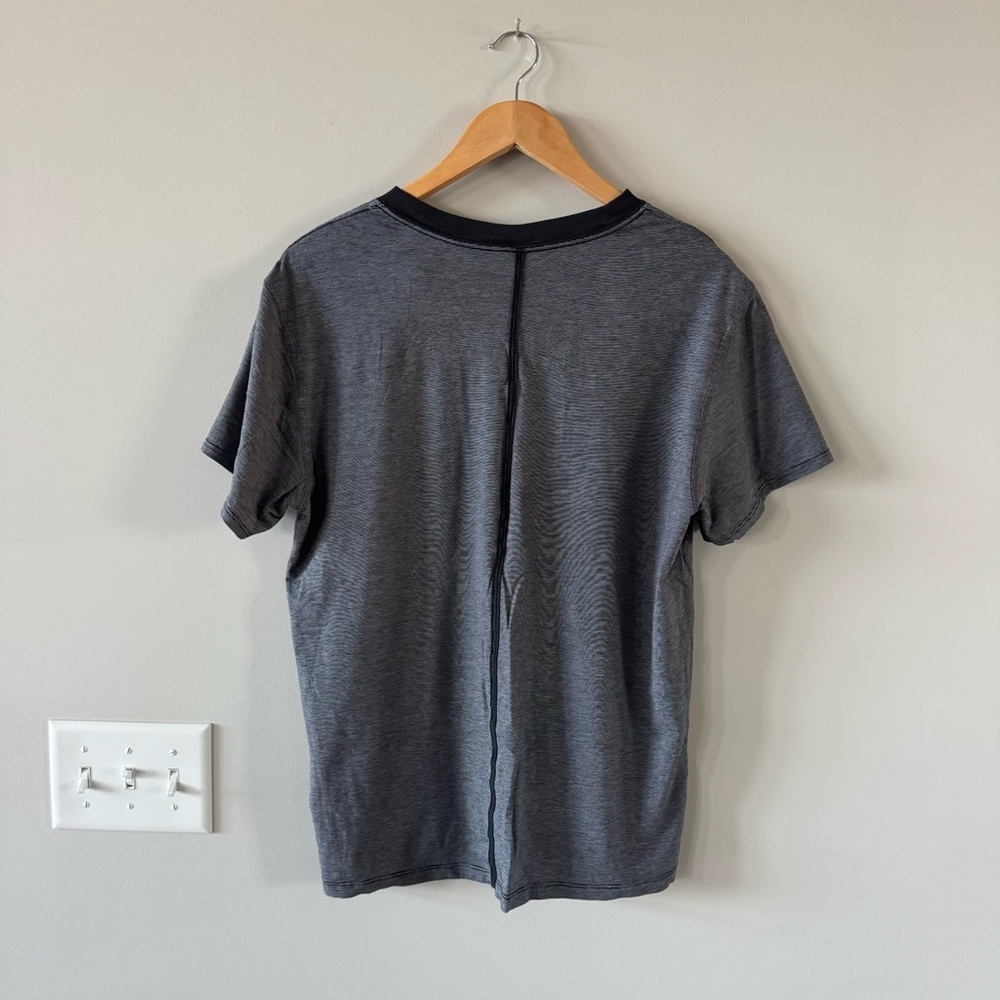 Lululemon 🍋 All Yours Cotton T-Shirt in a micro-stripe gray and black pattern - Picture 2 of 5